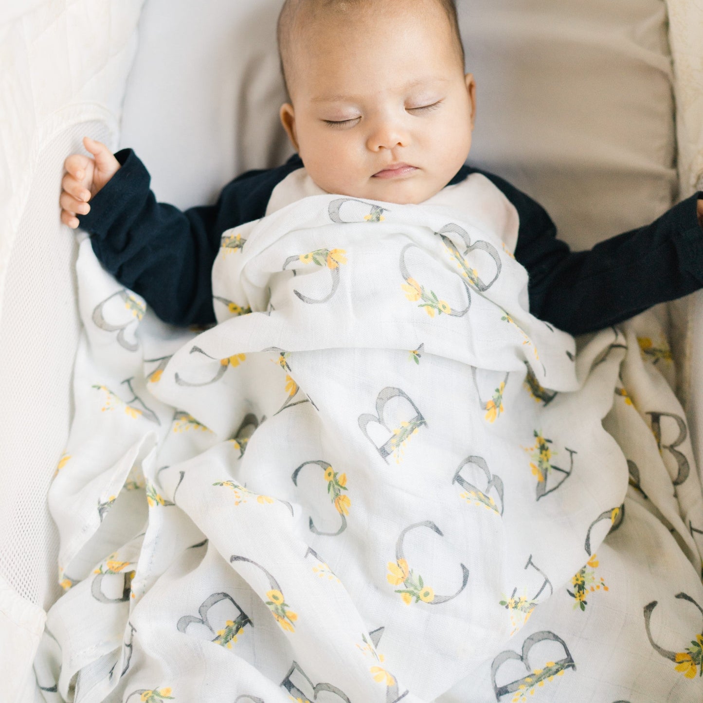 Floral Alphabet Single Oh So Soft Muslin Swaddle Blanket