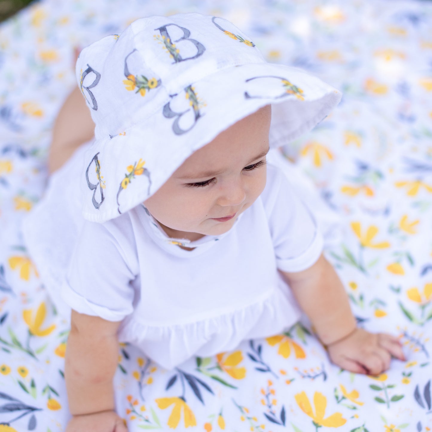 Floral Alphabet Oh So Soft Muslin Sun Hat