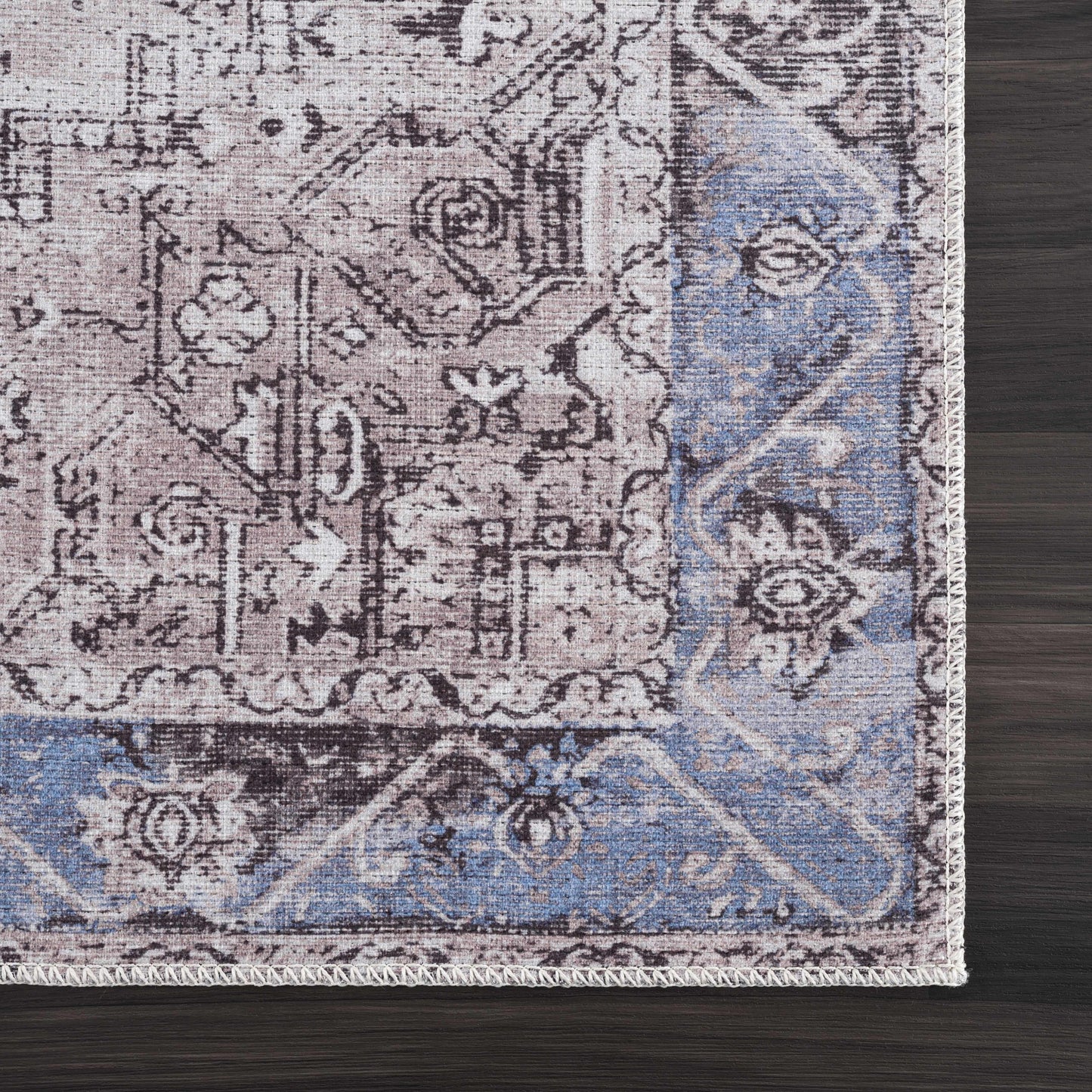 Rosman Blue&Beige Washable Area Rug - Clearance