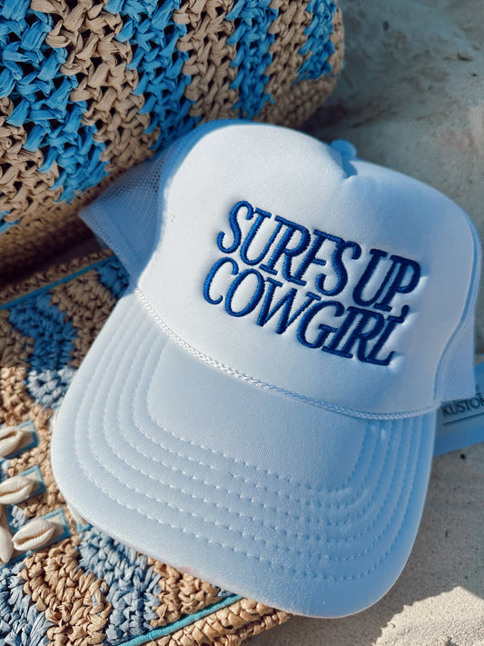 Surfs Up Cowgirl - White Foam Trucker Hat