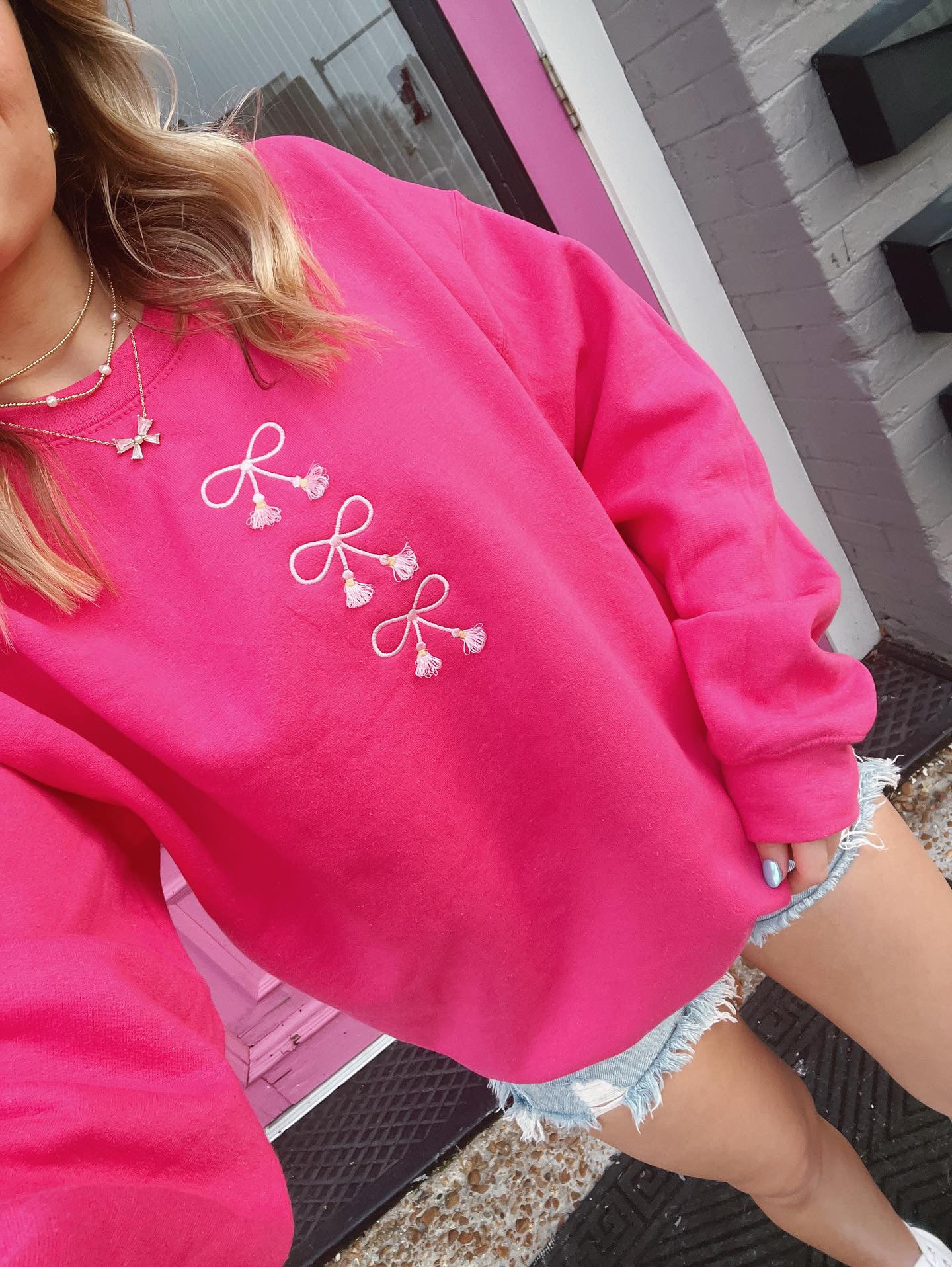 Embroidered Tasseled 'Bows' Sweatshirt