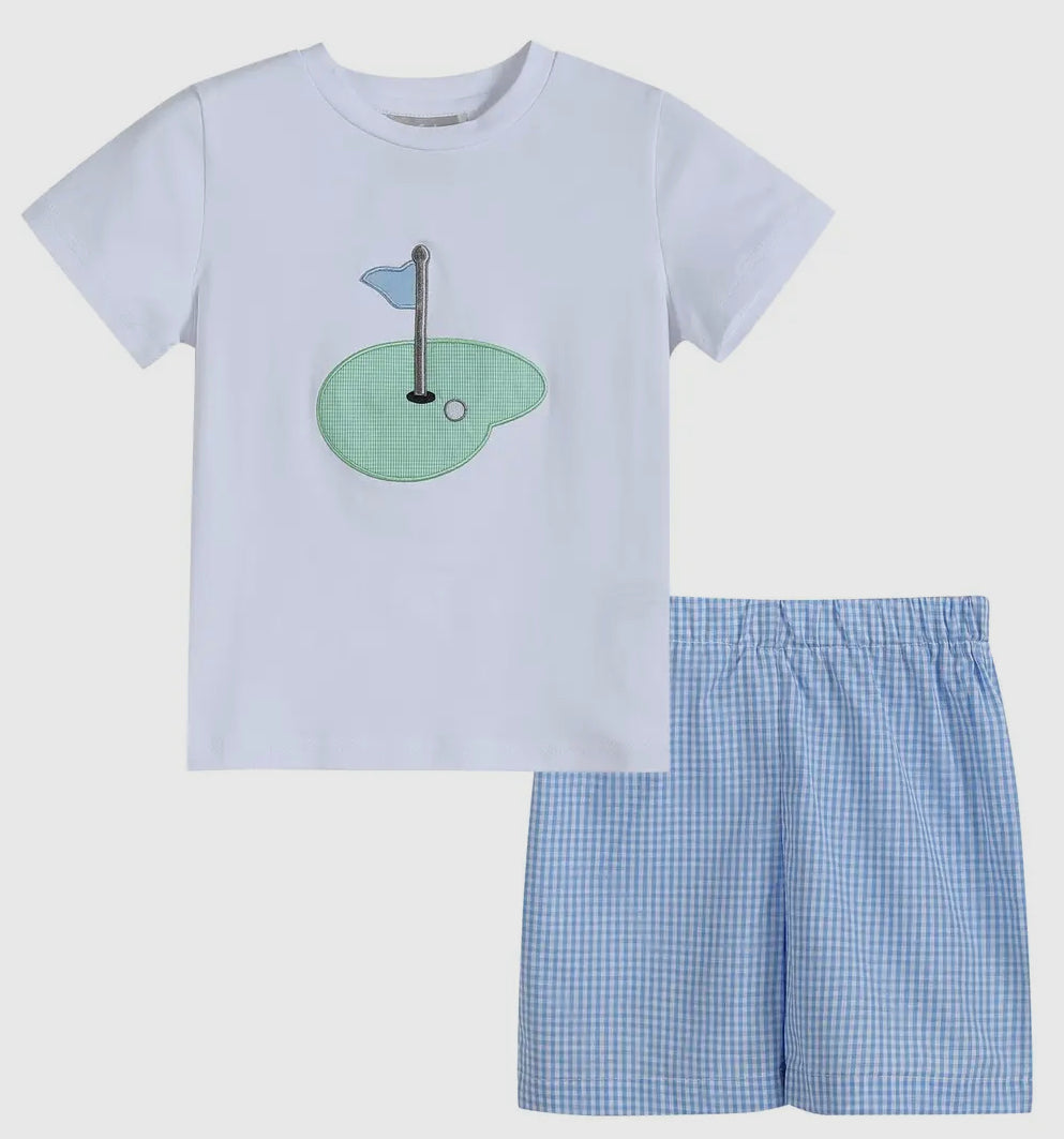 Blue Gingham Golf Tee and Shorts 2 pc Set