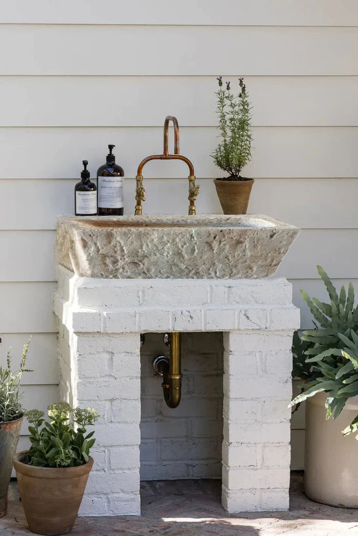 Ephesus Light Travertine Rustic Old-world Look Wall-mount Outdoor Sink (W)18" (L)28" (H)8"