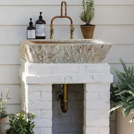 Ephesus Light Travertine Rustic Old-world Look Wall-mount Outdoor Sink (W)18" (L)28" (H)8"