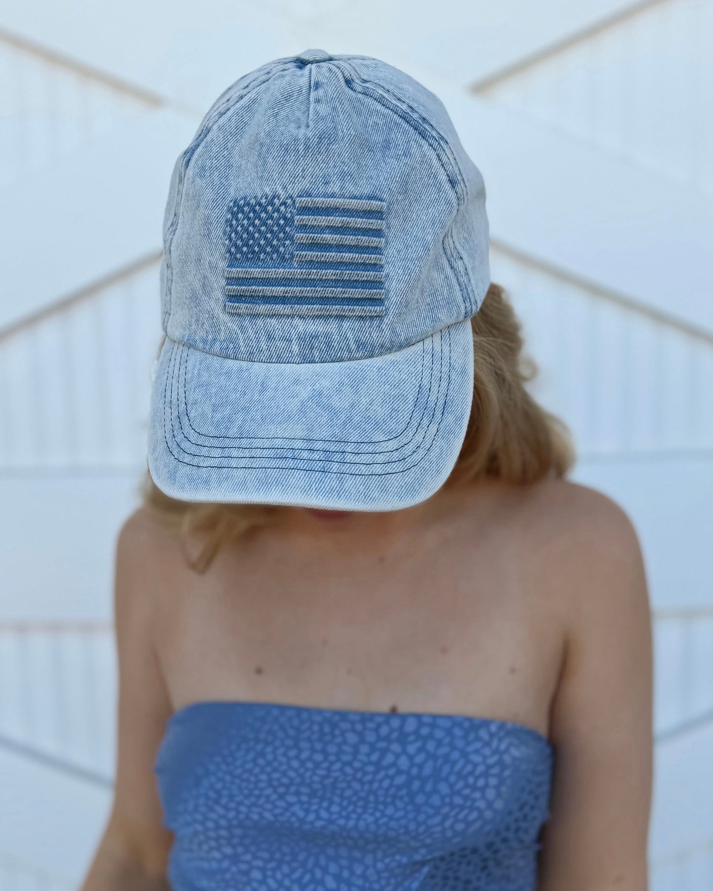 Embossed American Flag Denim Baseball Cap