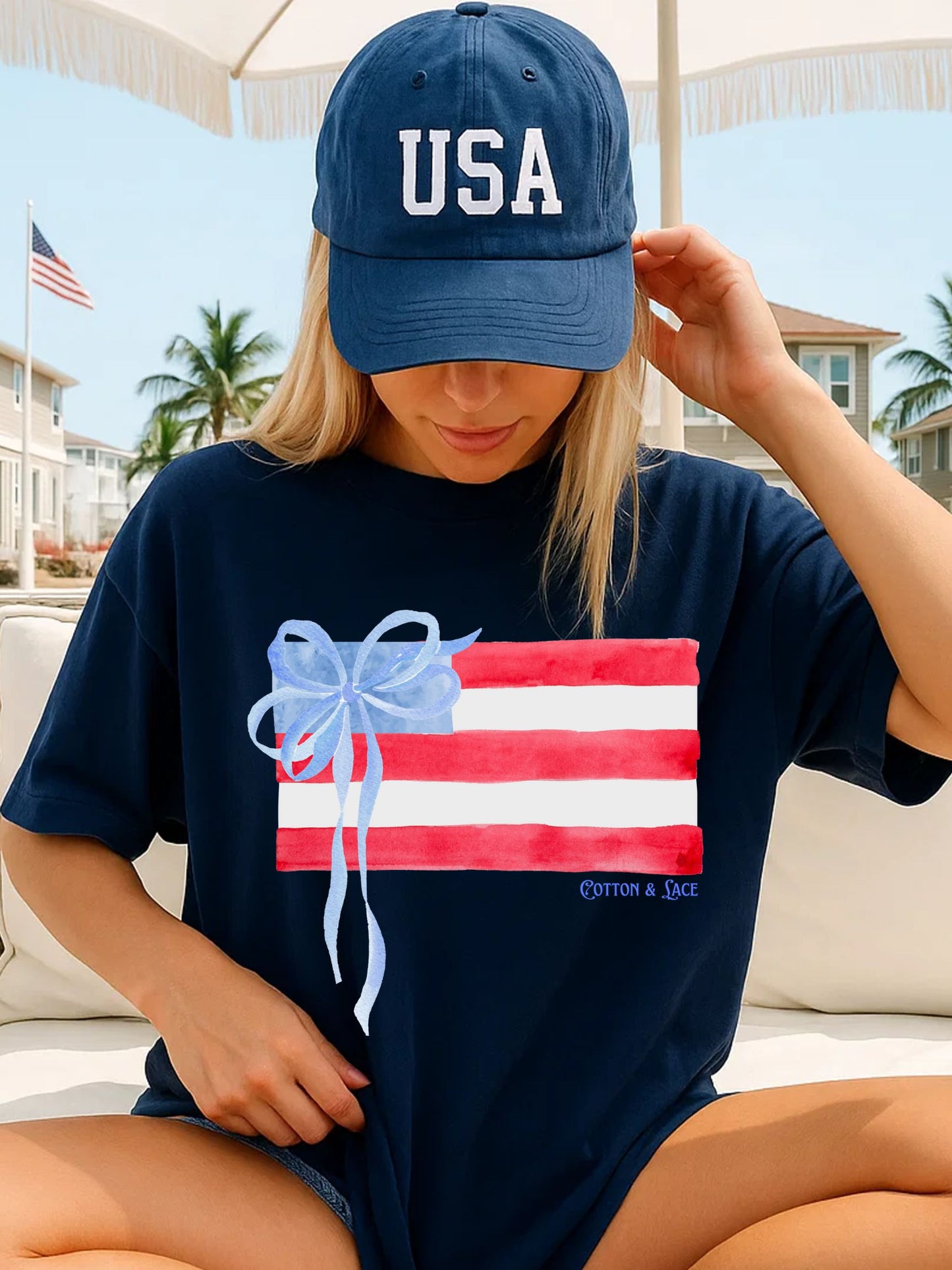 Cotton & Lace Comfort Colors Watercolor Flag with Bow