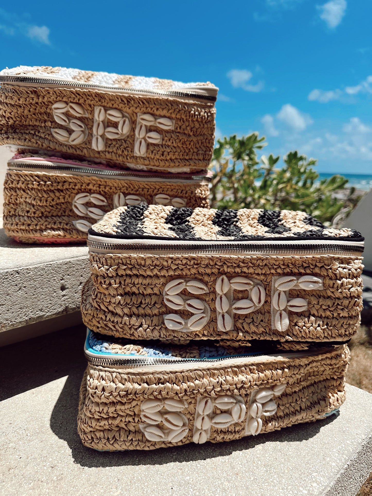 SPF Open Top Makeup Bag with Puka Shells