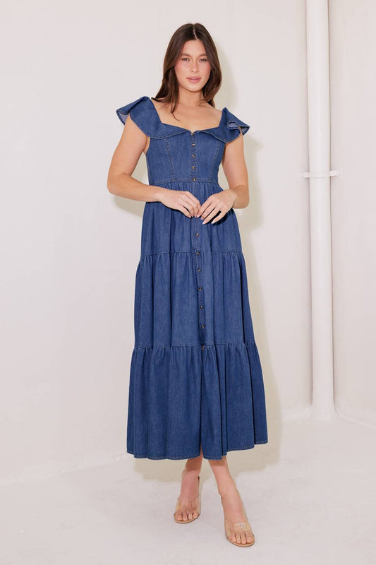ONCE UPON A TIME DENIM BLUE MIDI DRESS