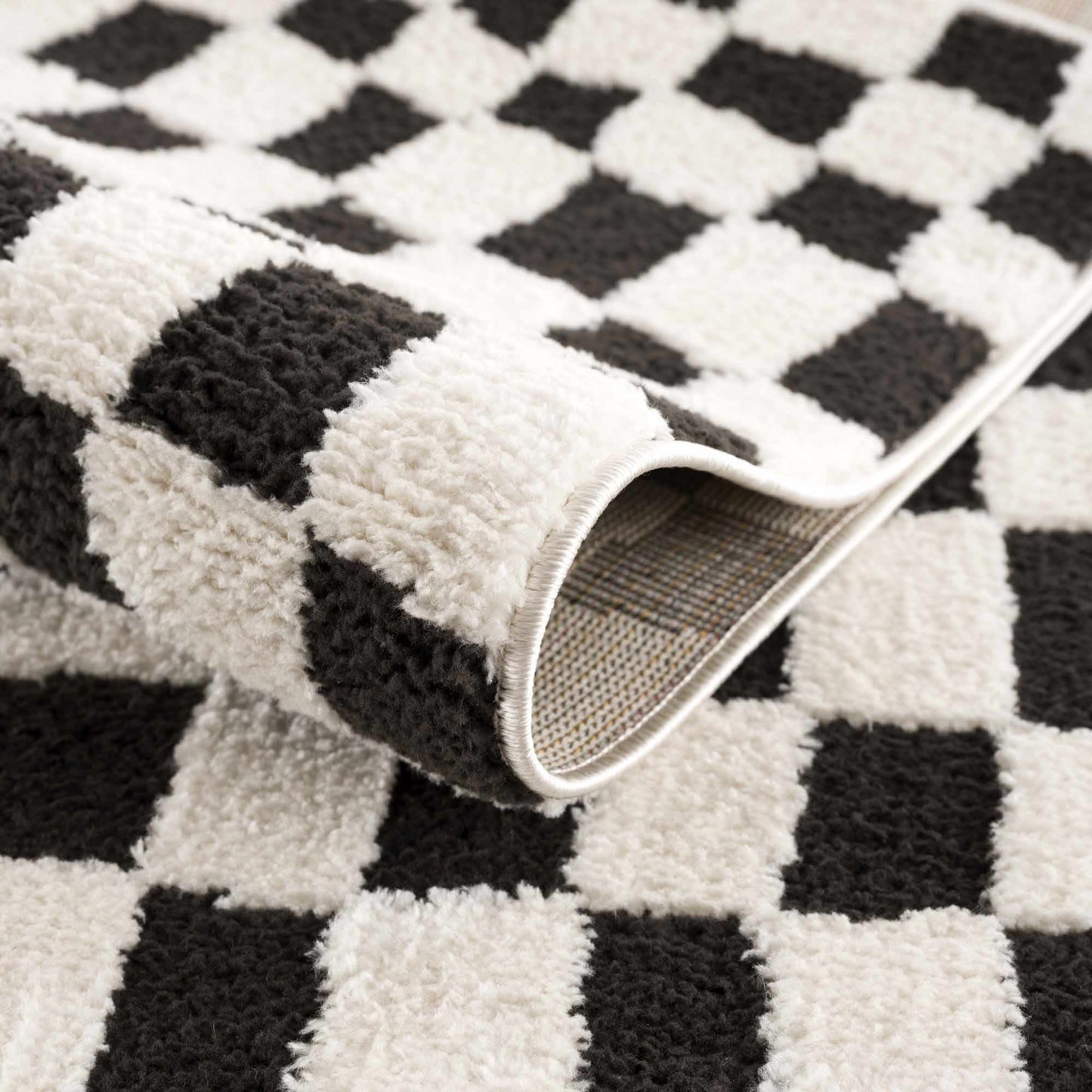 Lajos Black & White Checkered Area Rug