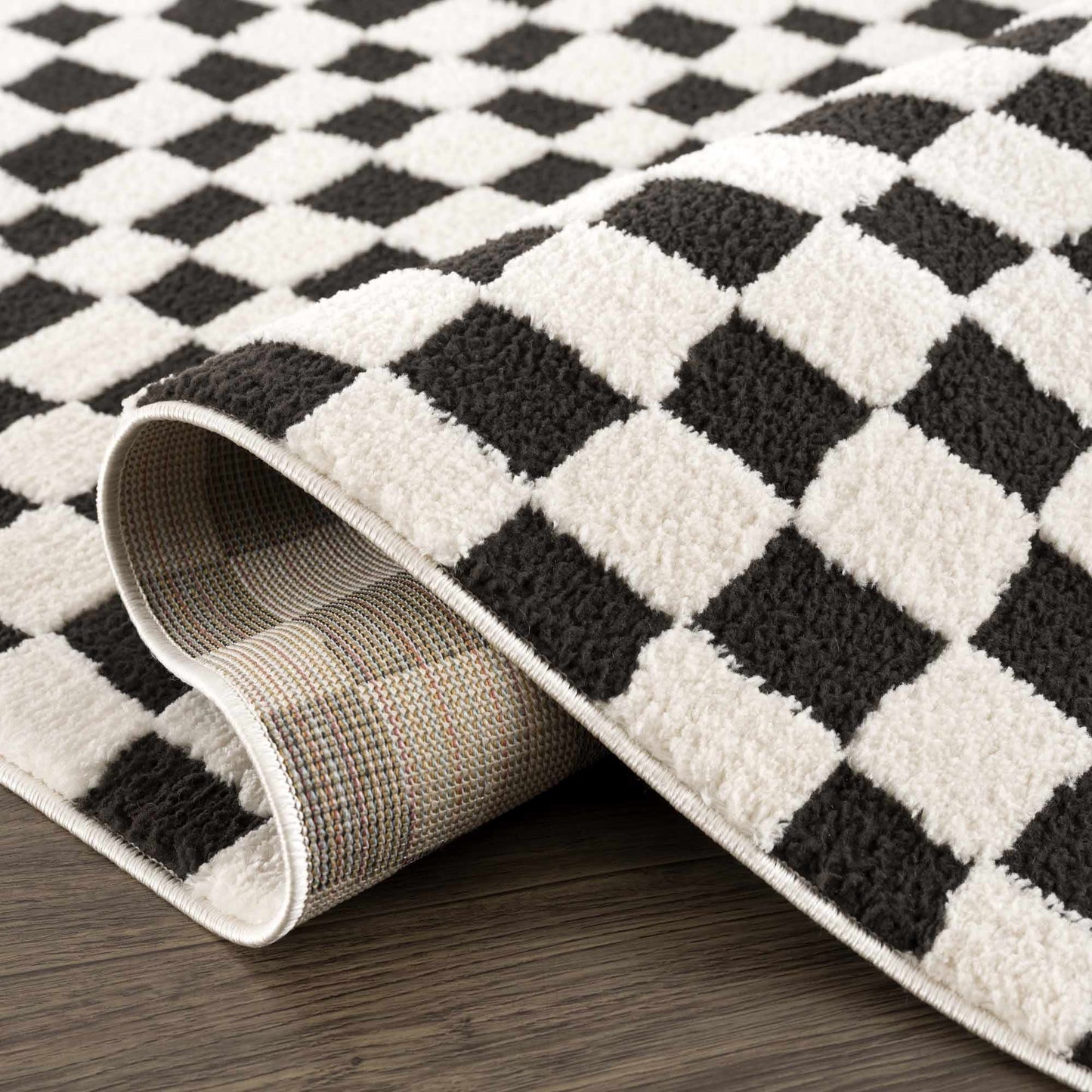 Lajos Black & White Checkered Area Rug