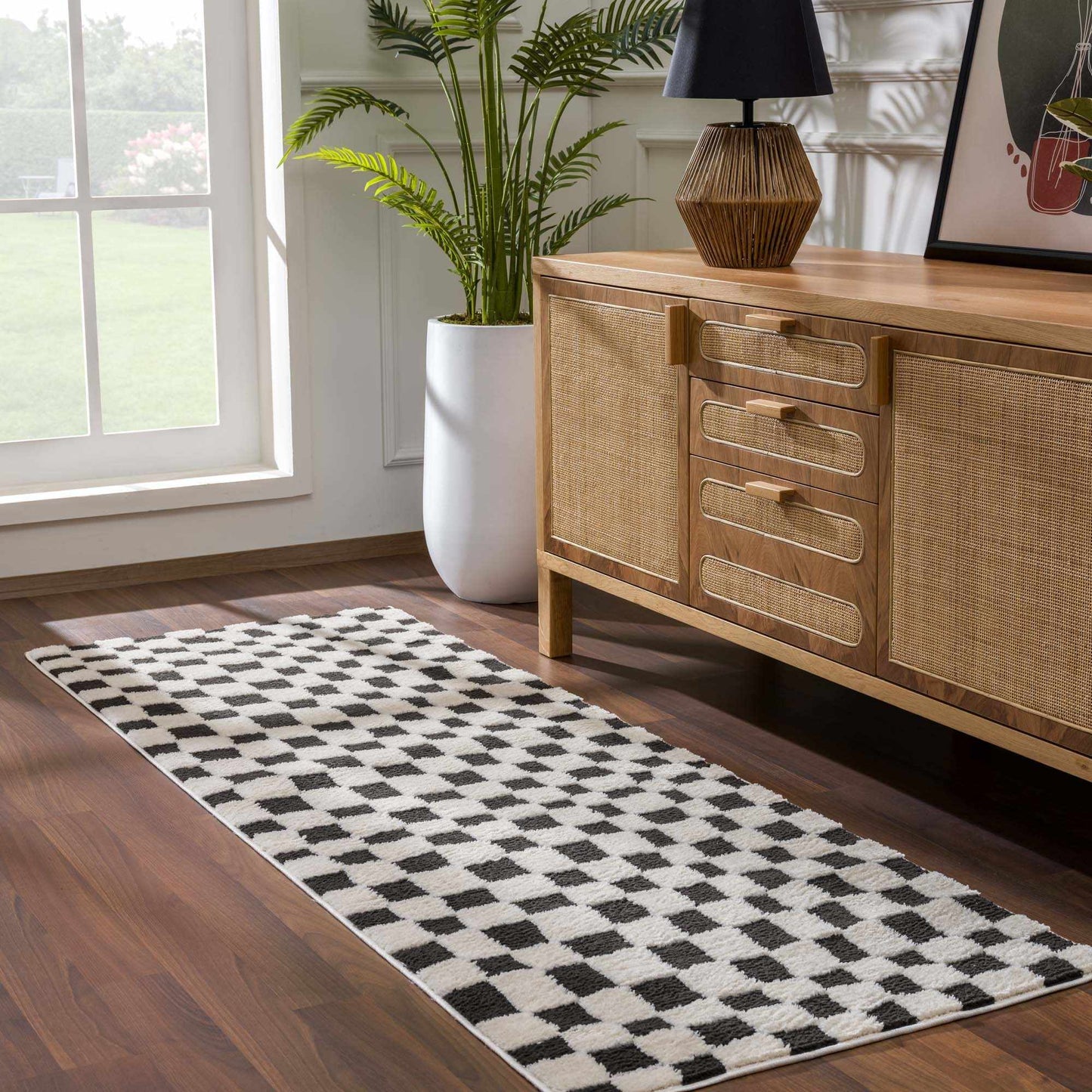 Lajos Black & White Checkered Area Rug