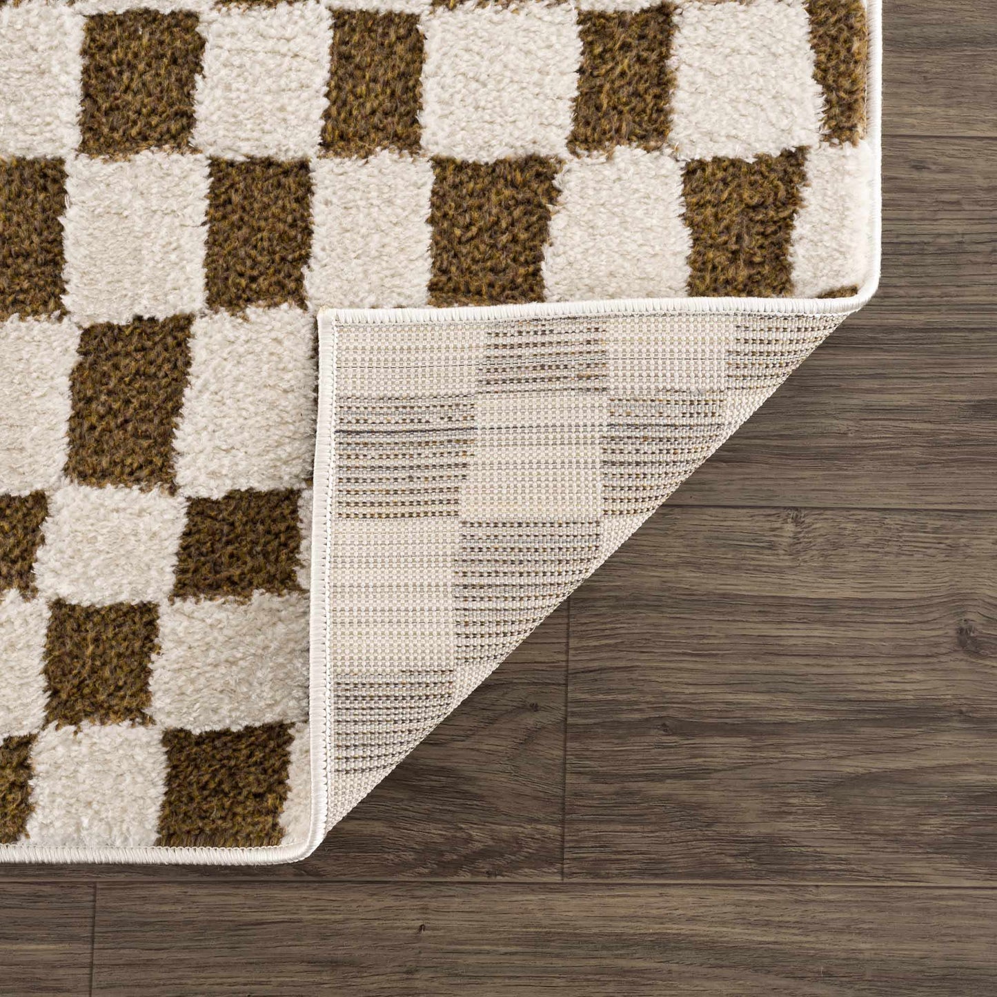 Lajos Brown Checkered Area Rug