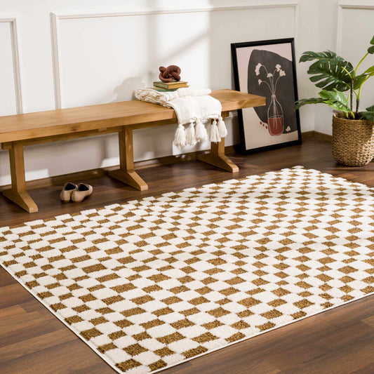 Lajos Brown Checkered Area Rug