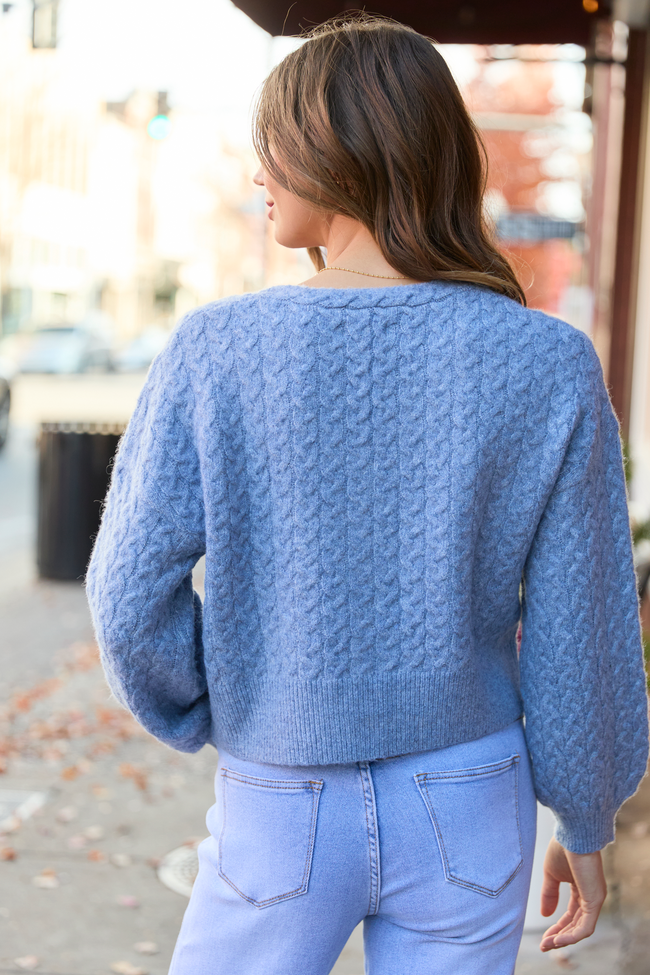 Heather Blue V-Neck Sweater Cardigan FINAL SALE