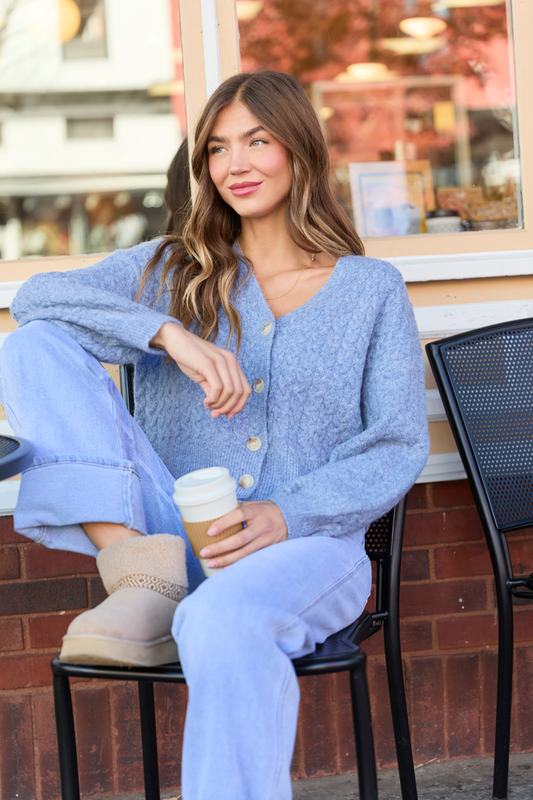 Heather Blue V-Neck Sweater Cardigan FINAL SALE