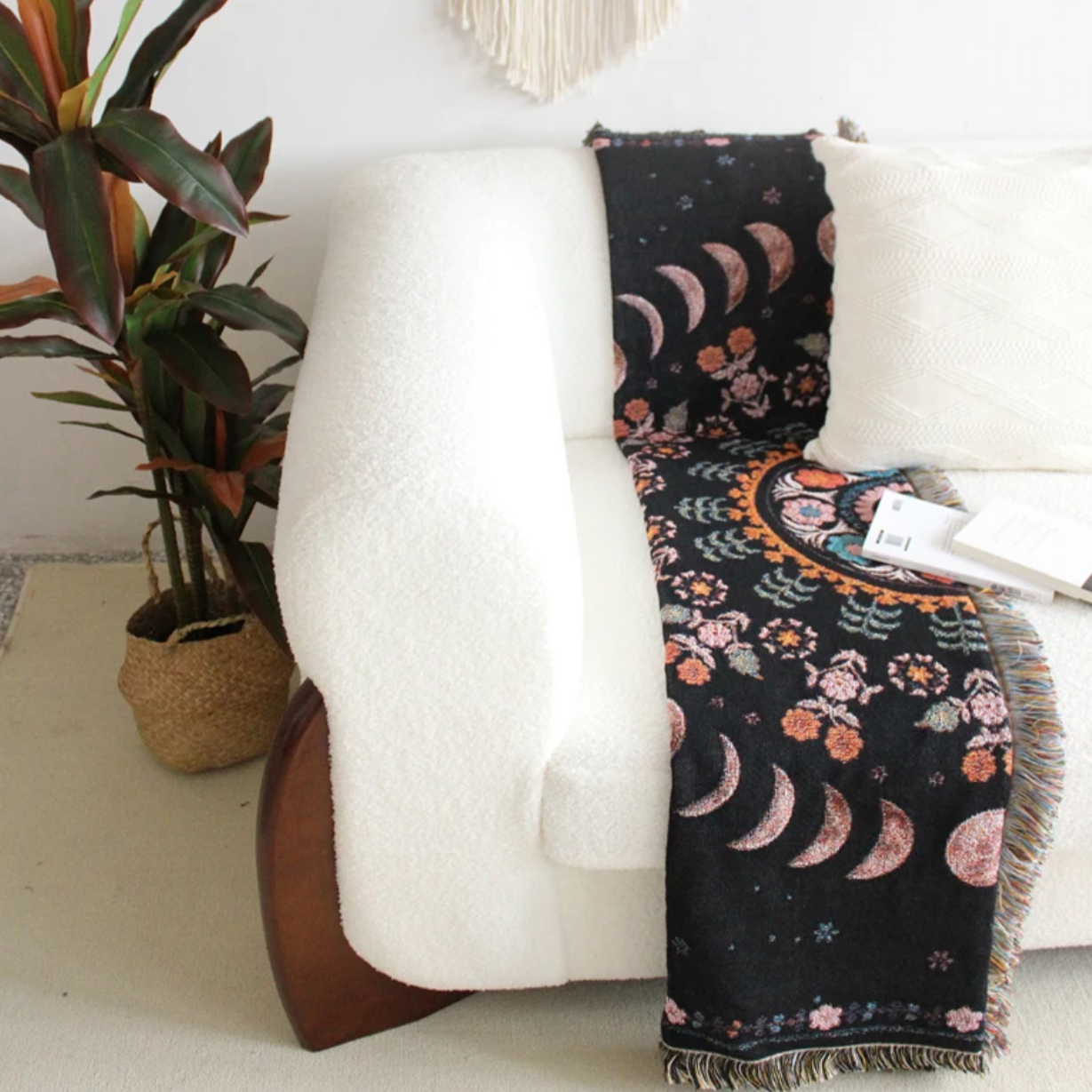 Floral Moon Phases Woven Tapestry/Throw