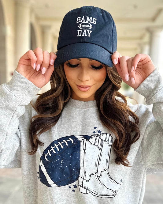 Navy Cotton Embroidered “GAME DAY” Football Cap