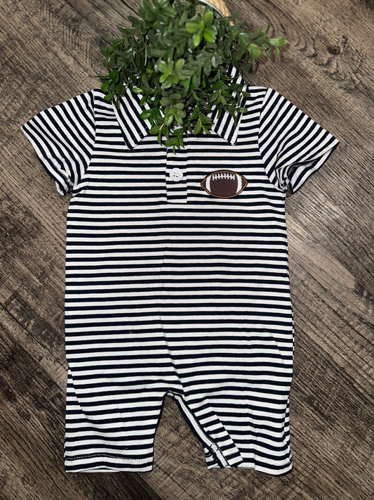 Navy Striped Football Polo Romper