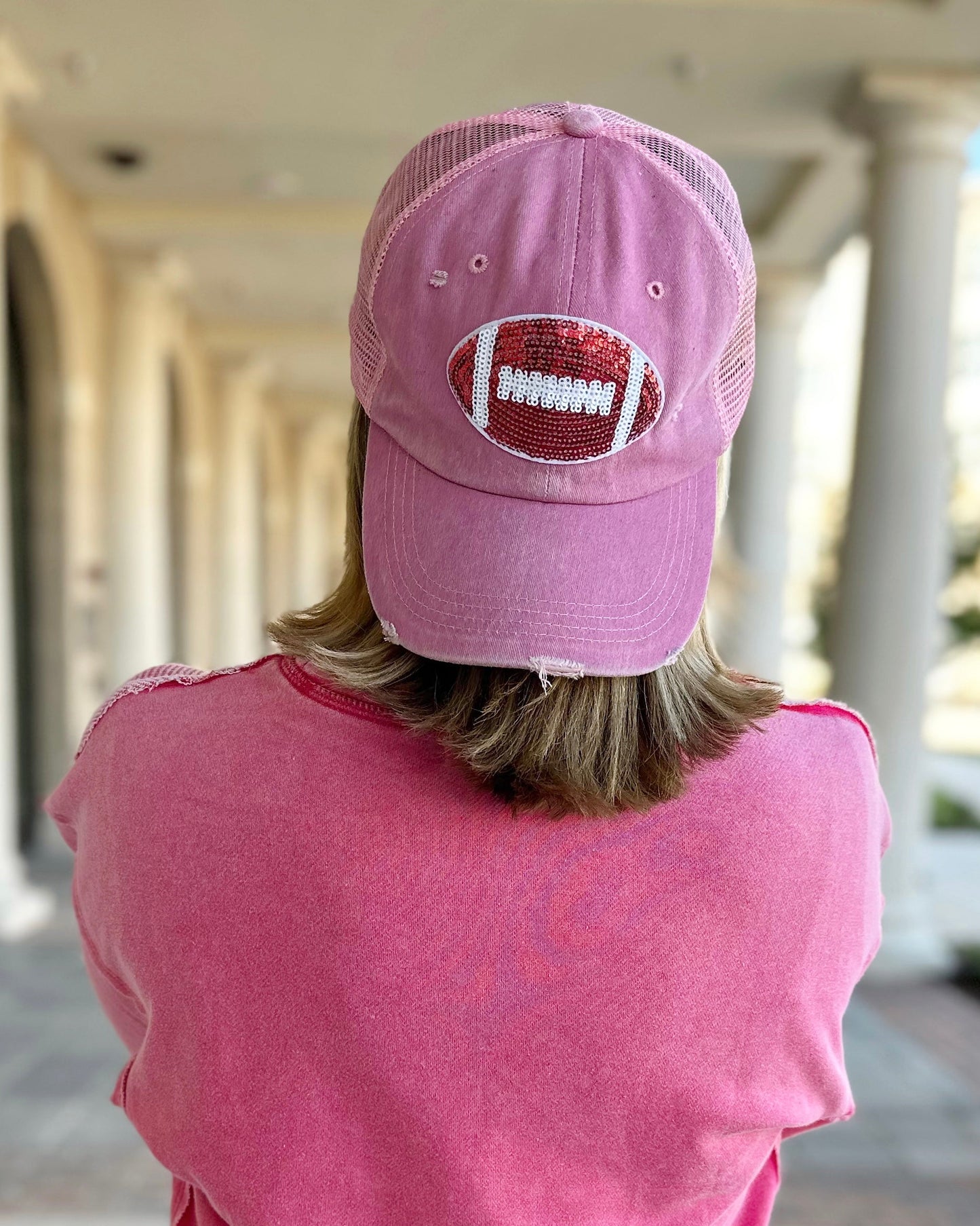 Rose Sequin Football-Patch Cap