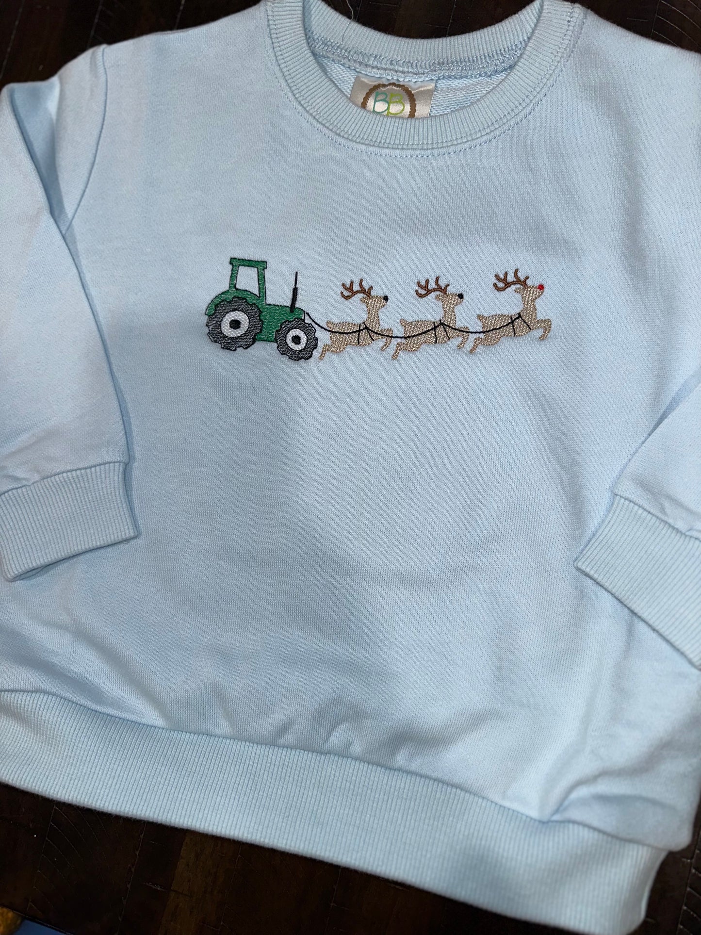 Light Blue Tractor Sleigh Crewneck