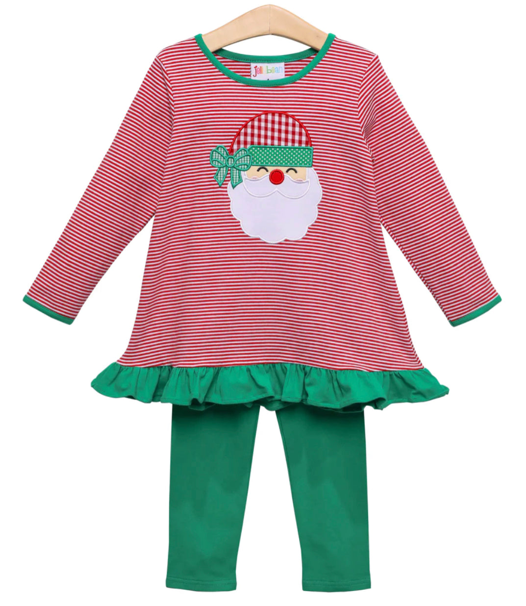 Red Striped Appliqué Santa Girl’s Pants Set