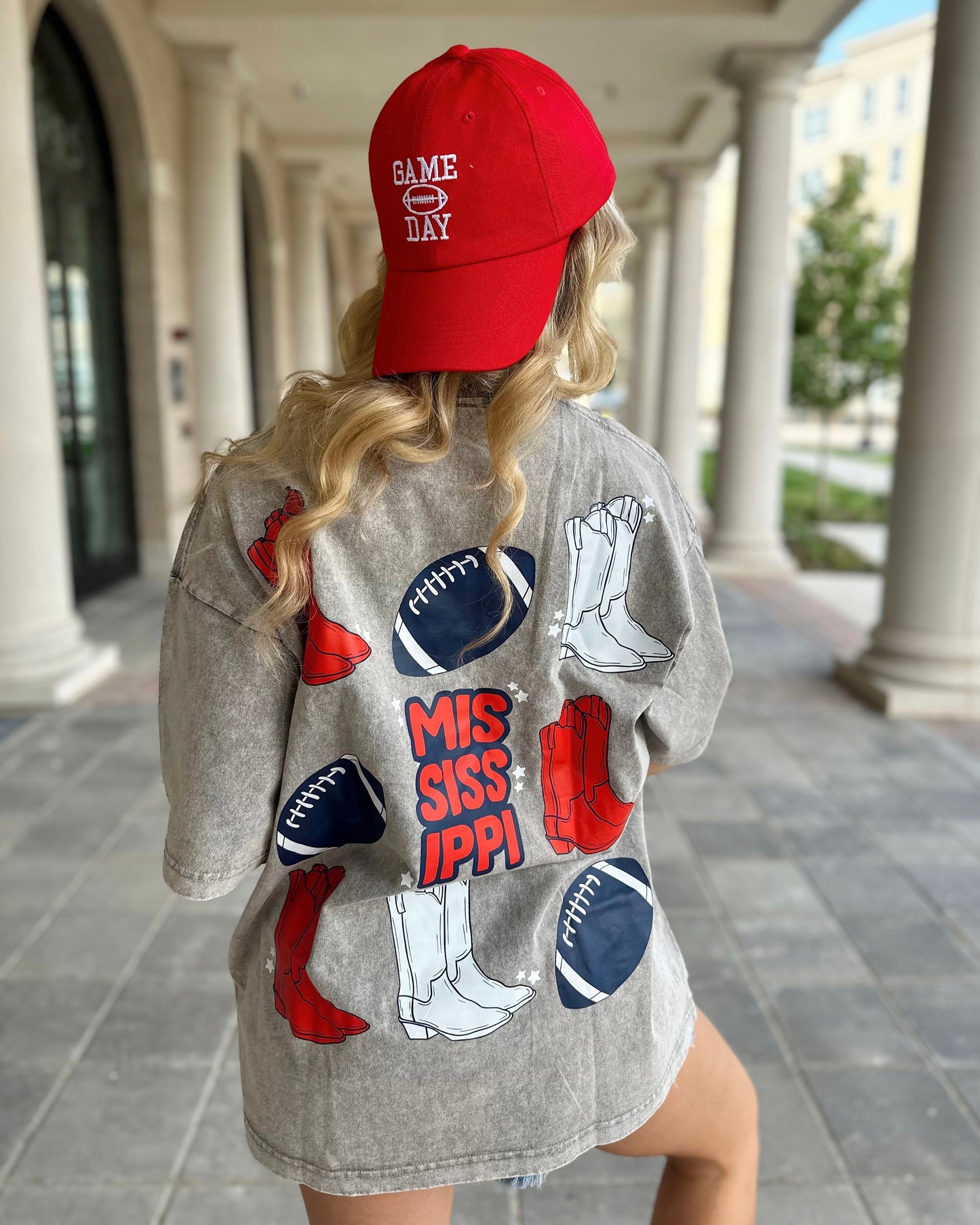 Red Cotton Embroidered “GAME DAY” Football Cap