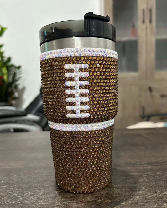 Pre-Order: 20 Oz. Crystal Football "Blinged Out" Tumbler (Ships Approx. 6/15)