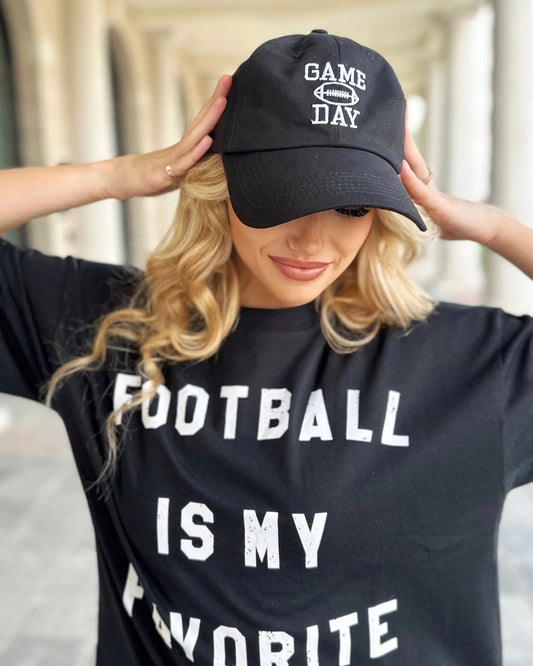 Black Cotton Embroidered “GAME DAY” Football Cap