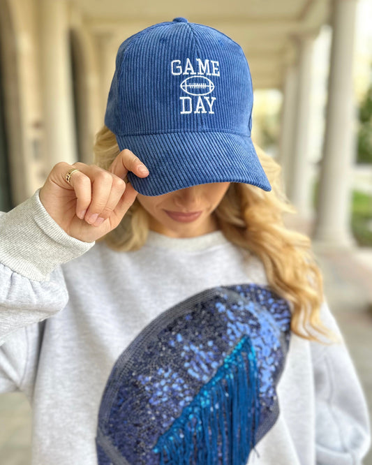 Royal Embroidered Corduroy “GAME DAY” Football Cap