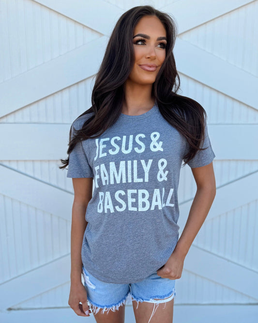 Unisex  “JESUS & FAMILY & BASEBALL” Comfy Tee