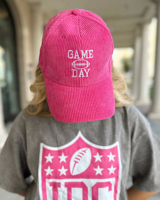 Hot Pink Corduroy Embroidered “GAME DAY” Football Cap