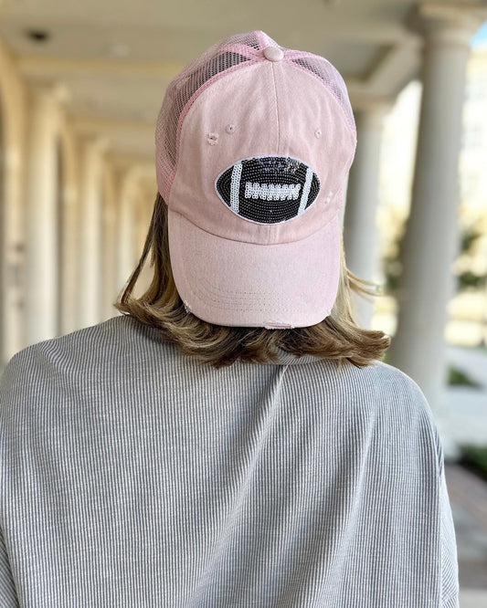 Light Pink Sequin Football-Patch Cap