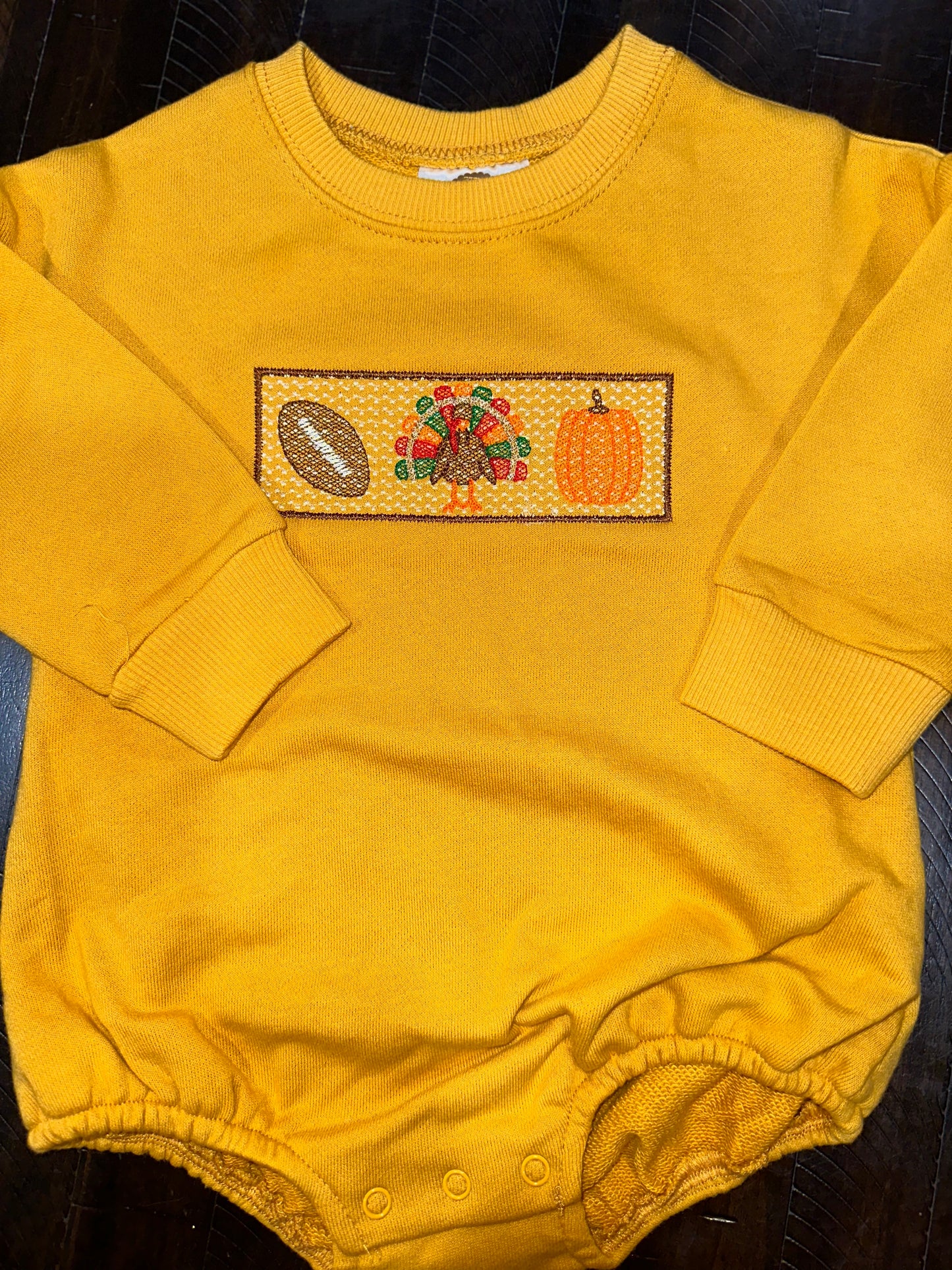 Yellow Faux Smocked Fall Favorites Crewneck Bubble