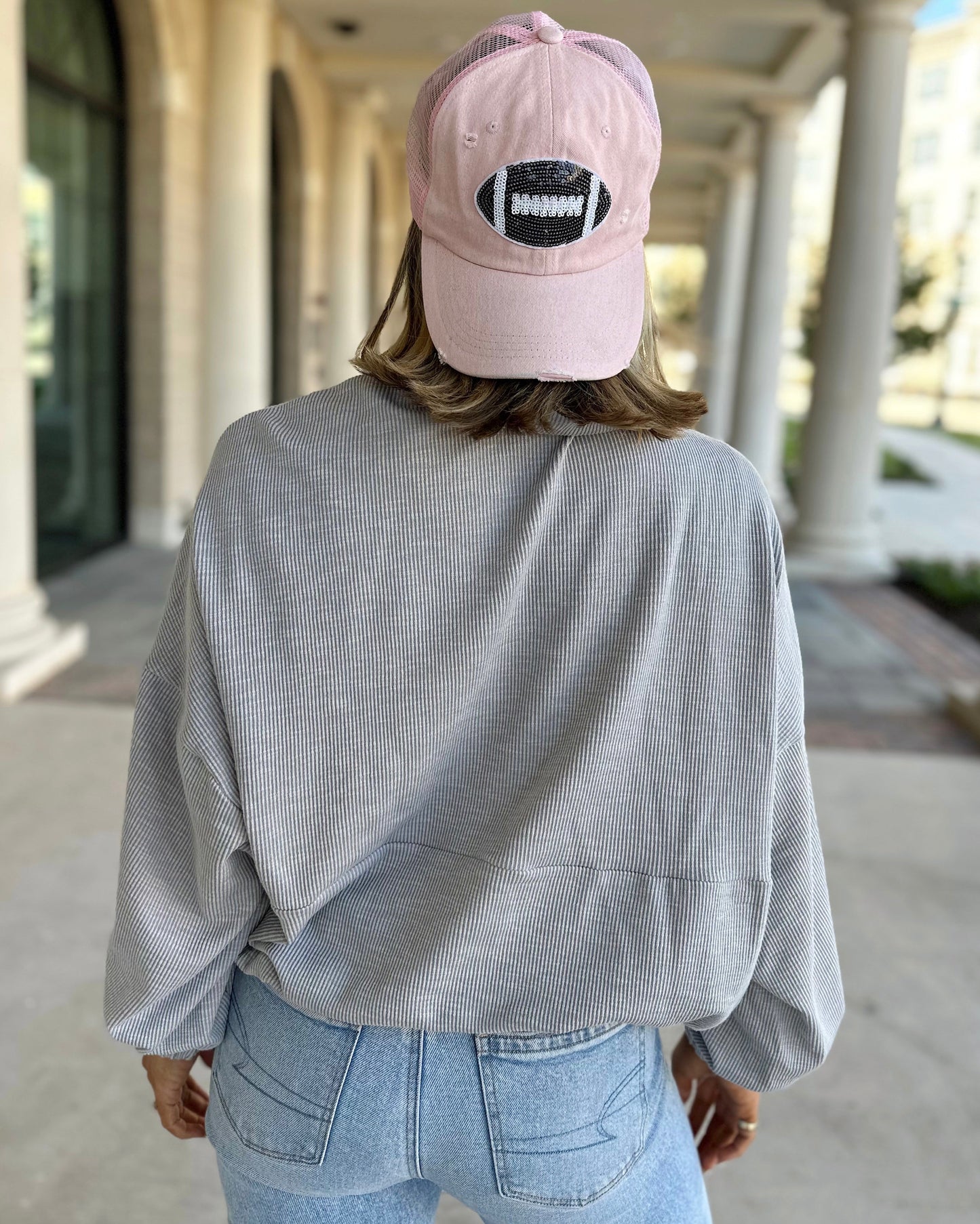 Light Pink Sequin Football-Patch Cap