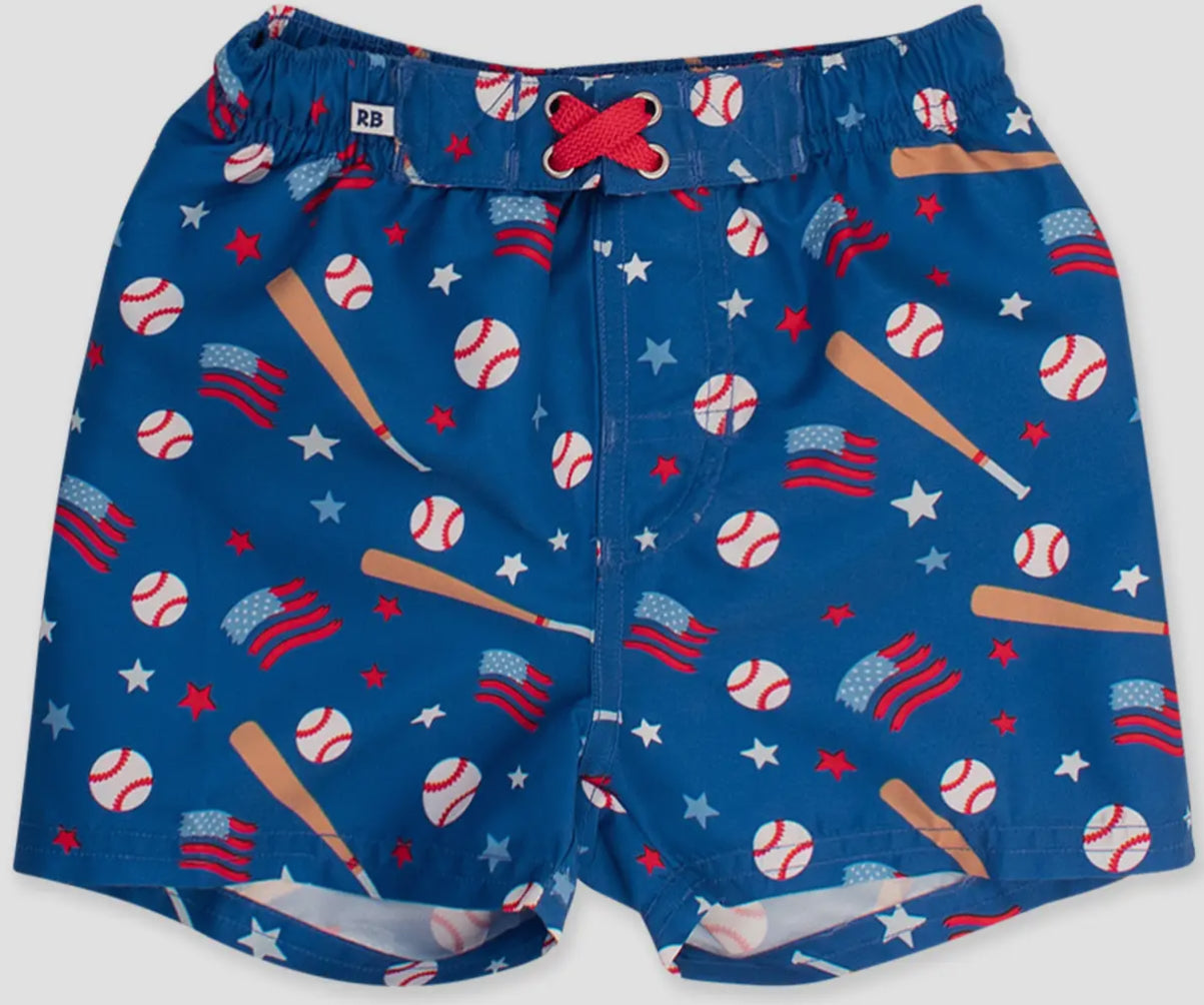 RuffleButts + RuggedButts - Boys Play Baseball Swim Trunks
