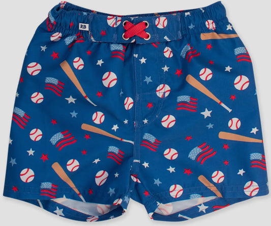 RuffleButts + RuggedButts - Boys Play Baseball Swim Trunks