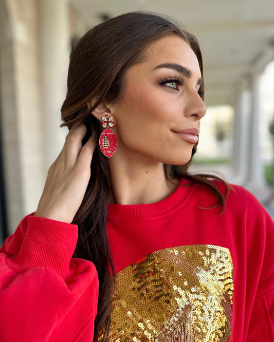 Red/Gold Beaded FB Earrings