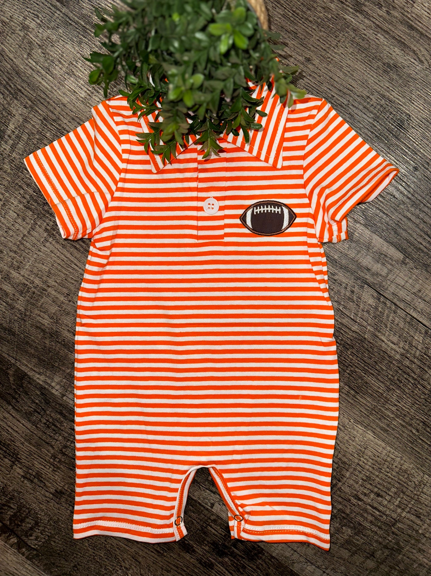 Orange Striped Football Polo Romper