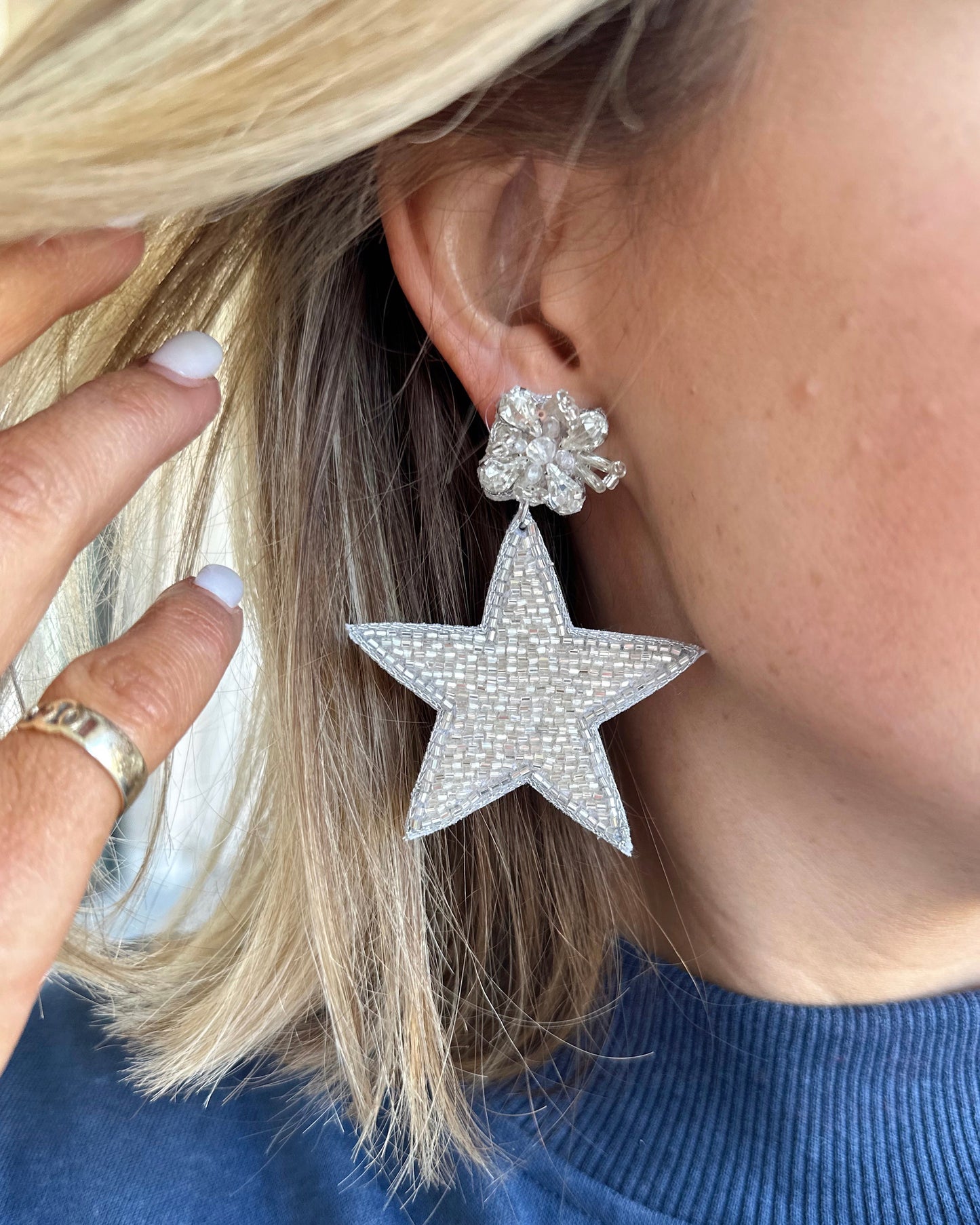 Beaded Silver Star Earrings