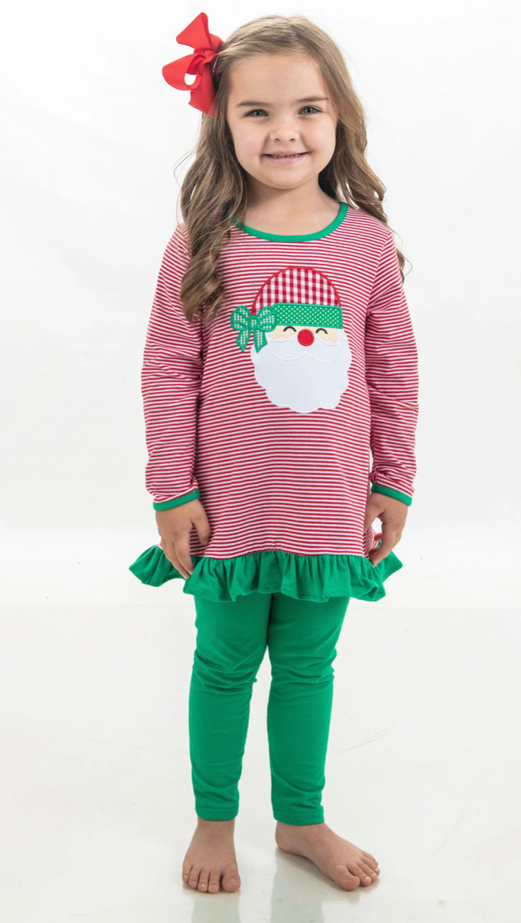 Red Striped Appliqué Santa Girl’s Pants Set