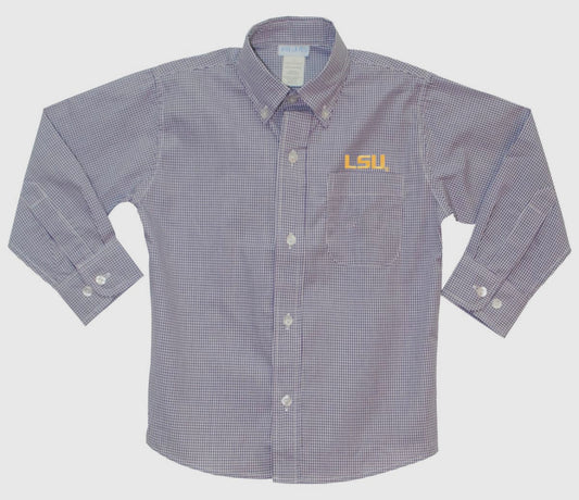 LSU Embroidered Purple Gingham Button Down