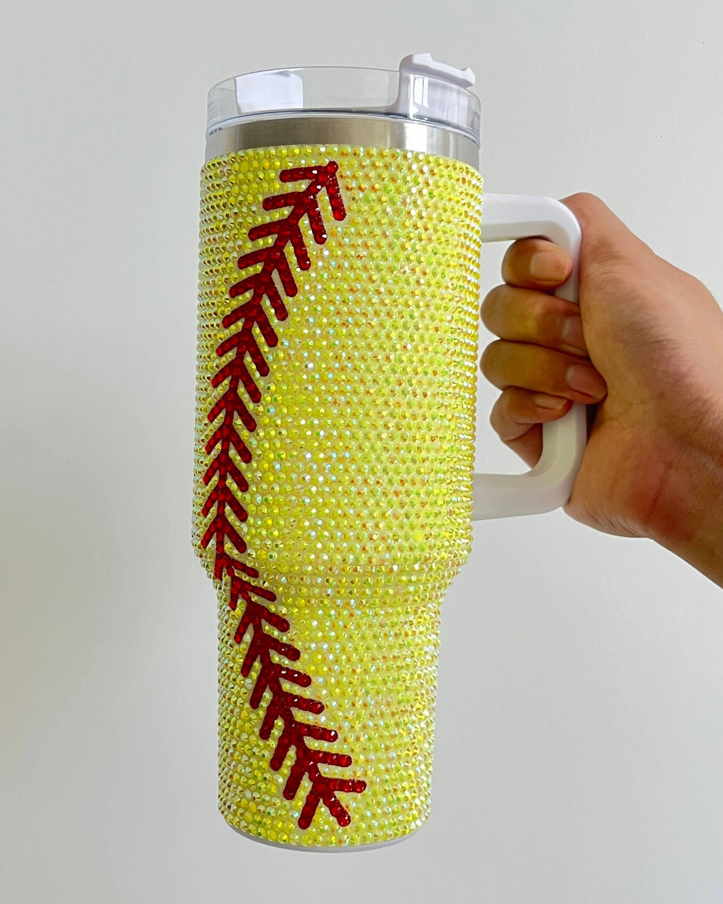 Crystal Softball Yellow/Red "Blinged Out" 40 Oz. Tumbler