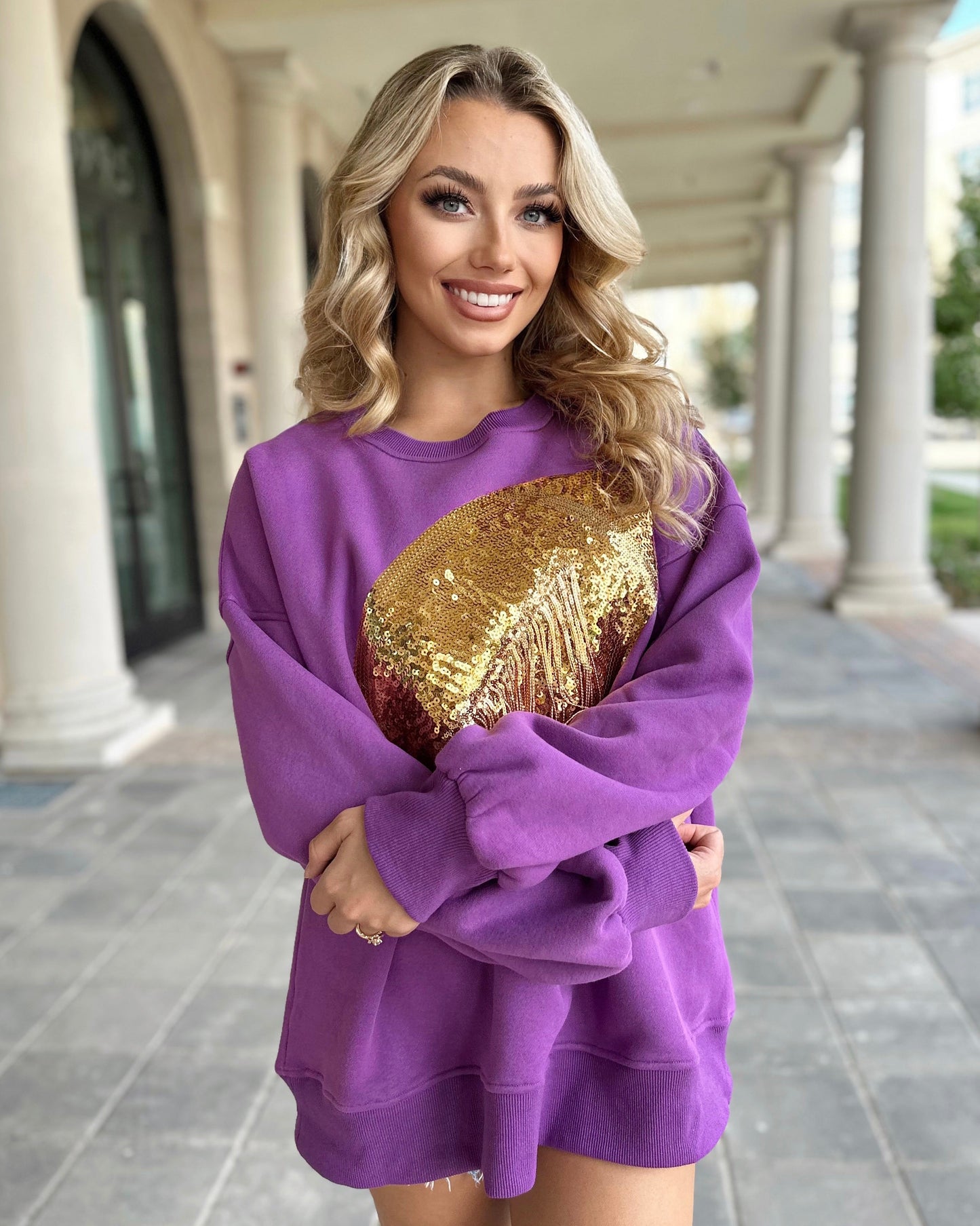 Purple/Gold Sequin Fringe Football Pullover