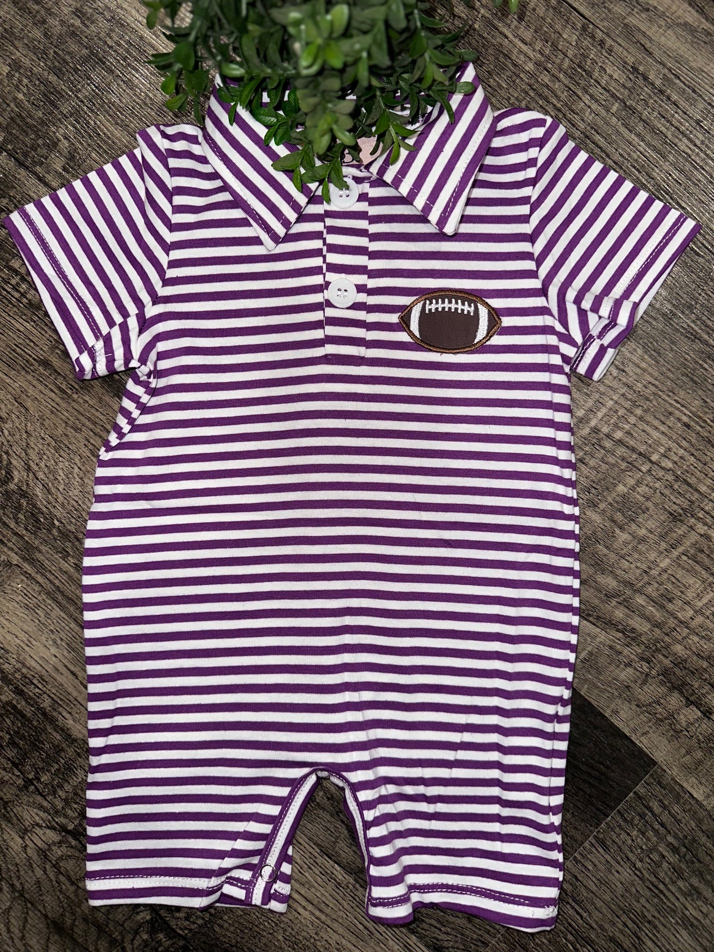 Purple Striped Football Polo Romper