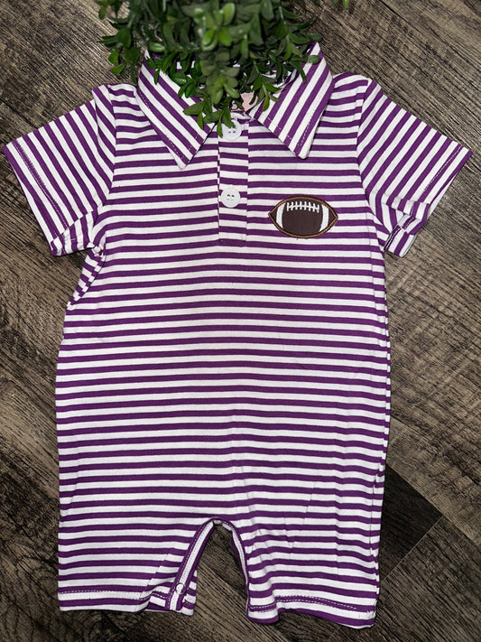 Purple Striped Football Polo Romper