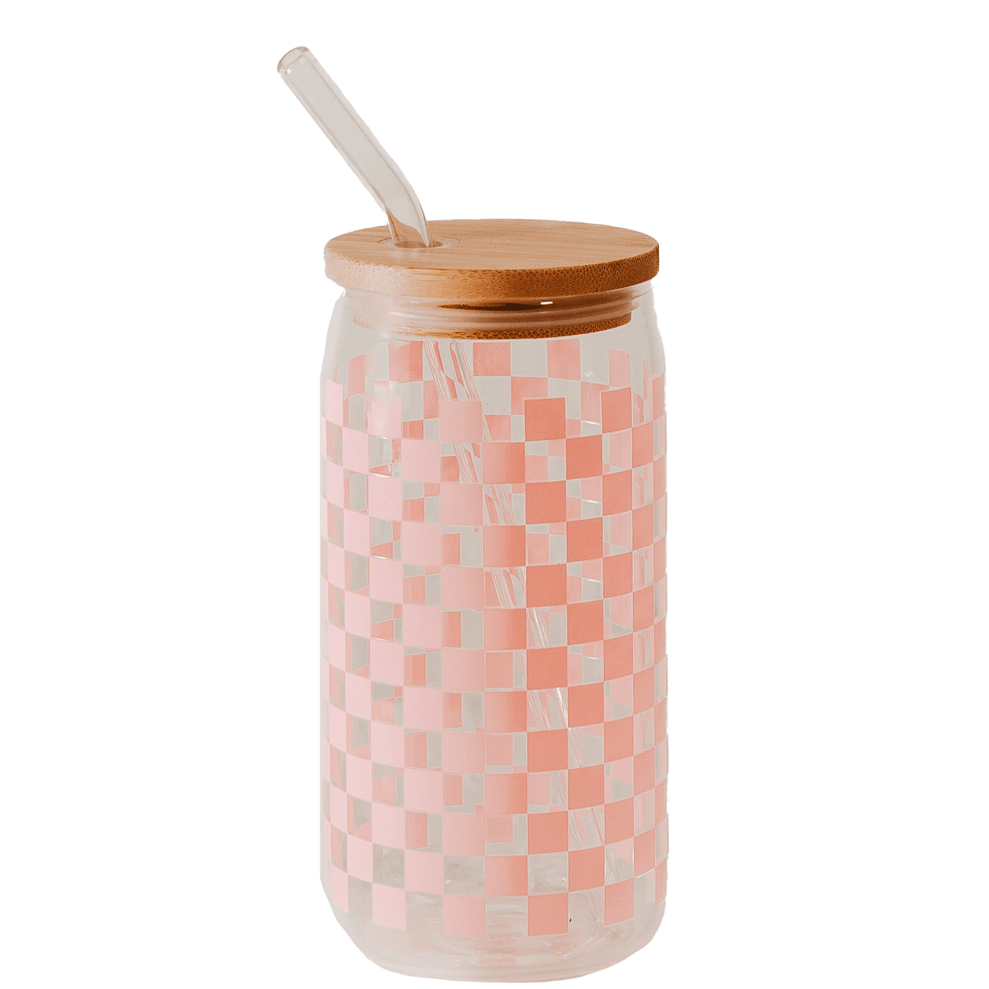 Pink Checkered Can Glass - 17 oz