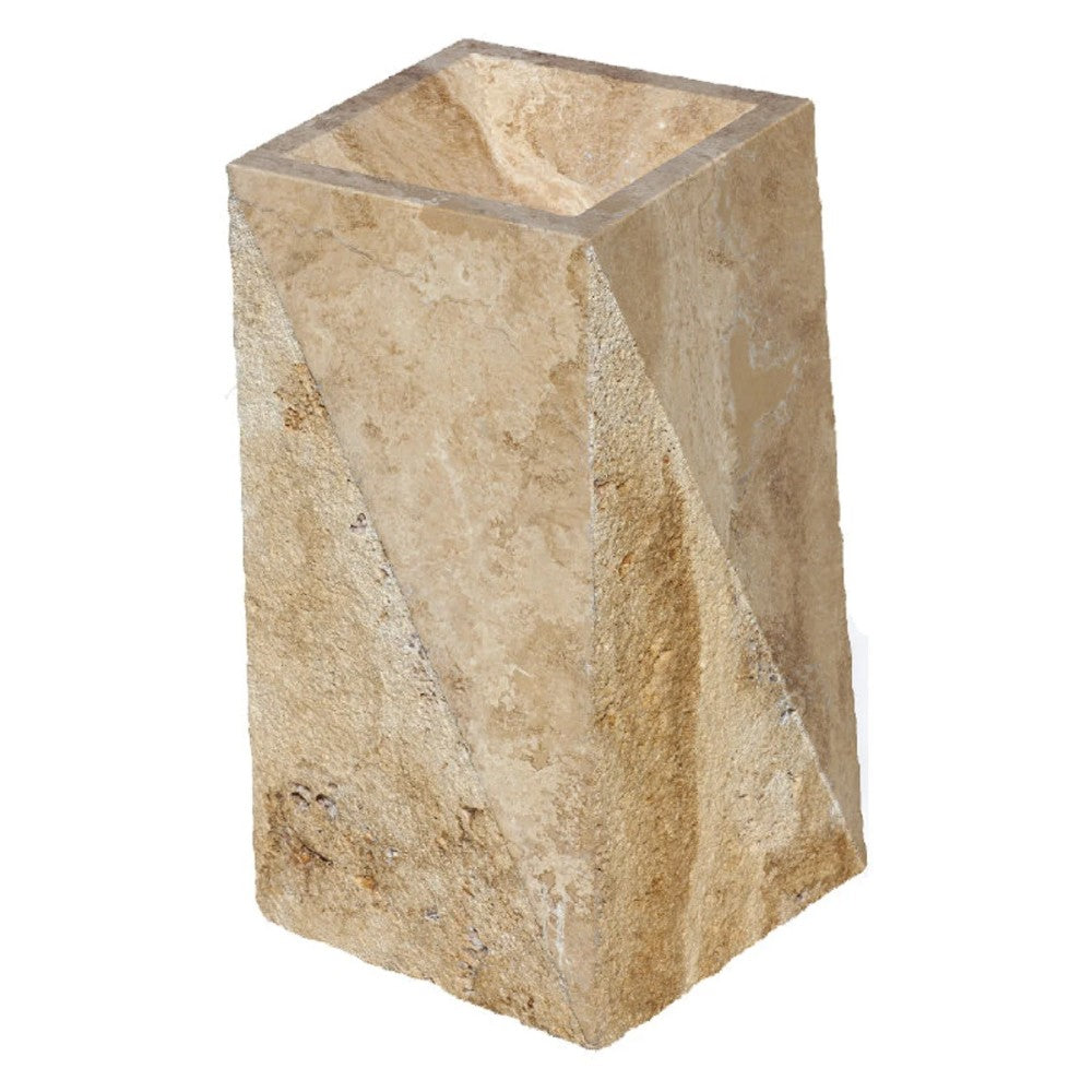 Gold Travertine Pedestal Rectangular Prism Sink Honed (W)14" (L)21.5" (H)33.5"