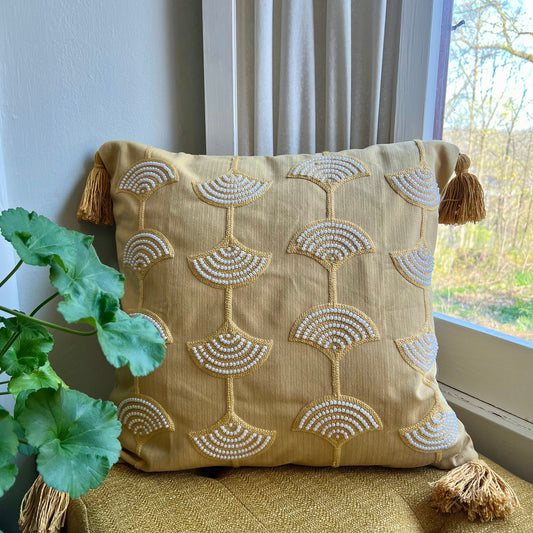 Goldenrod Pearl Scallop Tassel Pillow Cover