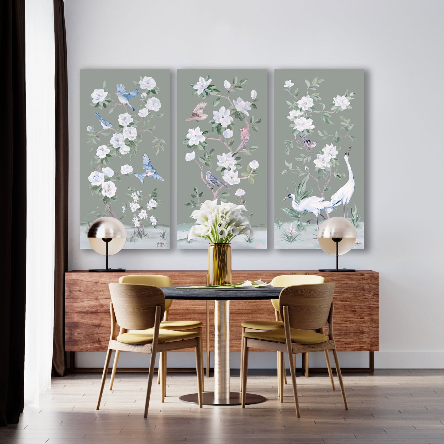 Songbirds and Magnolias, a green chinoiserie canvas wrap