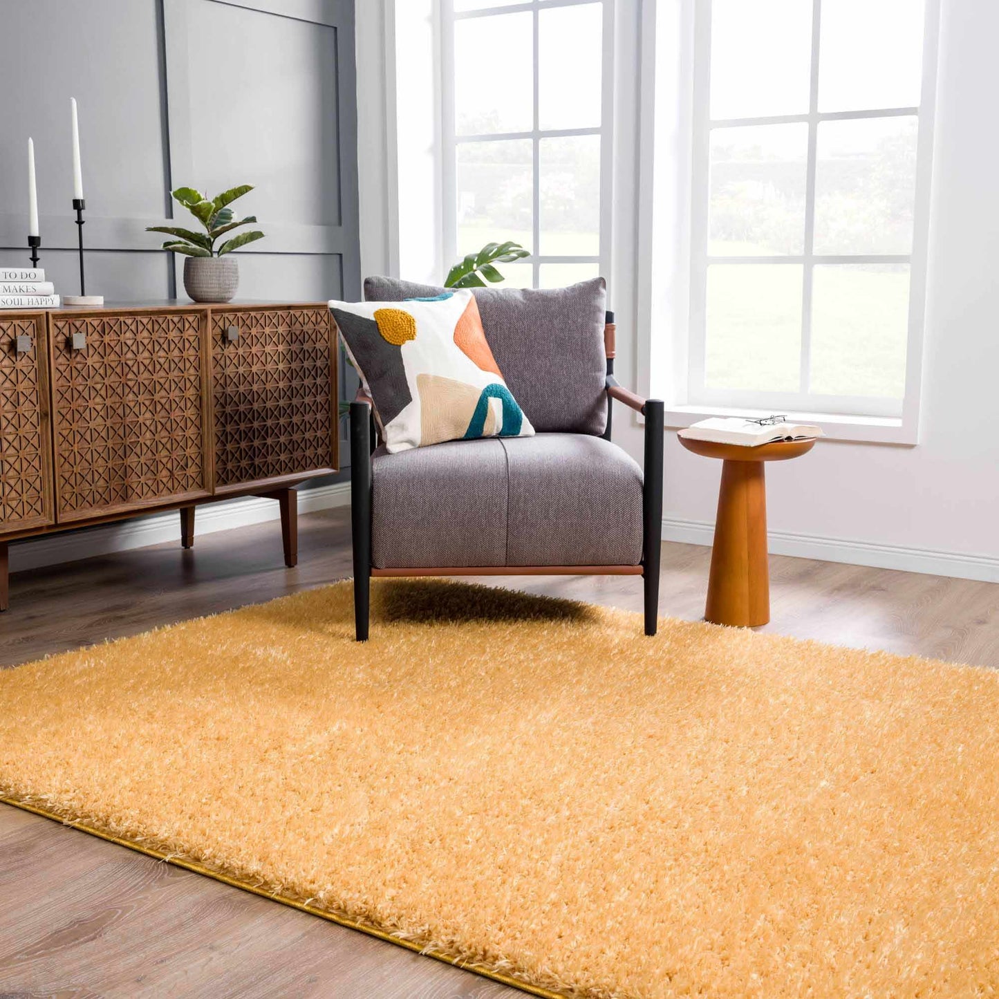 Faina Solid Gold Shag Rug Washable